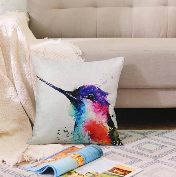 Hummingbird Watercolor Bird Throw Pillow Cover 18" Accent Hummingbirds Print New - Picture 4 of 6